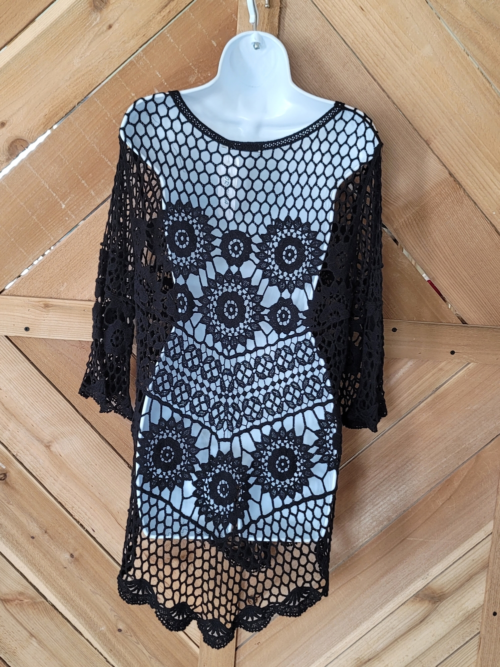 New Collection Black Crochet Tunic Swim Cover-Up - Picture 2 of 5